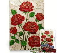 Stained Glass Red Roses 1000 Piece Jigsaw Puzzle for Teenagers Brain Challenge Toy Relax Time Precise Cut Art Display 38x52cm