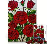 Stained Glass Red Roses Jigsaw Puzzles 1000 Pieces for Adults Boost Recall Relax Mind Accurate Edge Santa Wish List 38x52cm
