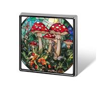 Stained Glass Red White Mushrooms Butterflies Unisex Brooches & Pins Square Lightweight Lapel Badge Jewelry for Clothing Shawl Hat