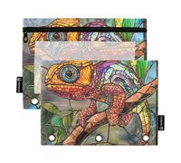 Stained Glass Reptile Lizard Office Binder with Clear Window Color Pencil case Big Capacity 3 Ringing Binder folders for Storing School Students Teacher Supplies Multicolored 2 PCS