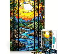 Stained Glass River Sunset Jigsaw Puzzles 1000 Pieces for Teenagers Mind Skill Toy Casual Fun Design Assembly Stylish Gift 38x52cm