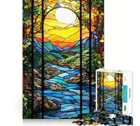 Stained Glass River Sunset Teenagers 1000 Piece Jigsaw Puzzle Brain Challenge Toy Shared Fun Clear Cut Warm Surprise 38x26cm