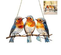 Stained Glass Robin Suncatcher for Windows - Acrylic Hanging Garden Ornaments Outdoor,Bird Sun Catcher Garden Decor,Cute Robin Gift & Memorial Gardening Gifts(Three Little Birds)