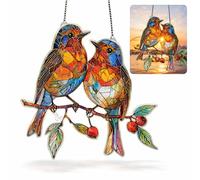 Stained Glass Robin Suncatcher for Windows - Acrylic Hanging Garden Ornaments Outdoor,Bird Sun Catcher Garden Decor,Cute Robin Gift & Memorial Gardening Gifts(Two Little Birds)