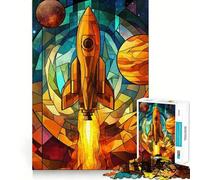 Stained Glass Rocket Launch 1000 Piece Jigsaw Puzzles for Adults Mind Exercise Toy Casual Fun Precision Cut Artistic Gift 50x75cm