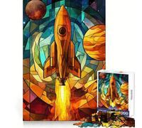 Stained Glass Rocket Launch 1000 Piece Jigsaw Puzzles for Adults Mind Exercise Toy Casual Fun Precision Cut Artistic Gift 50x75cm