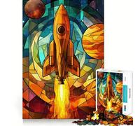 Stained Glass Rocket Launch Jigsaw Puzzles 1000 Pieces for Teenagers Mind Skill Toy Casual Fun Design Assembly Stylish Gift 38x26cm