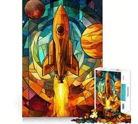Stained Glass Rocket Launch Jigsaw Puzzles 1000 Pieces for Teenagers Mind Skill Toy Casual Fun Design Assembly Stylish Gift 38x52cm