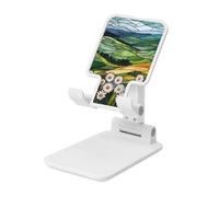 Stained Glass Rolling Hills Daisy Fields Foldable Cell Phone Stand Adjustable Angle Height Desktop Portable Cellphone Cradle Compatible With All Smartphone White-Style