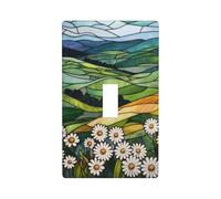Stained Glass Rolling Hills Daisy Fields Light Switch Cover Decorative Single Toggle 1 Gang Wall Plate for Kitchen Farmhouse Bedroom Bathroom Art Decor