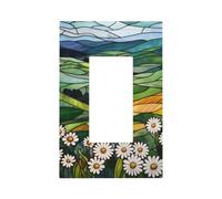 Stained Glass Rolling Hills Daisy Fields Light Switch Wall Plate Faceplate Cover Single Rocker 1 Gang Decorator Outlet Receptacle Covers for Home Kitchen Room Bathroom Decor