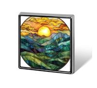 Stained Glass Rolling Mountains And Sunrise Unisex Brooches & Pins Square Lightweight Lapel Badge Jewelry for Clothing Shawl Hat