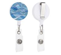 Stained Glass Rolling Ocean Waves Retractable Badge Holder Reel Clip ID Card Holder for Doctor Nurse Student Office Worker