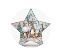 Stained Glass Romantic Snowy Village Church Round Magnetic Fridge Magnets For Kitchen Durable With Enduring Magnetism