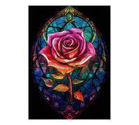 Stained Glass Rose 1000 Piece Jigsaw Puzzle for Adults | 70x50cm Vibrant stained glass rose artwork offers a rewarding challenge and a beautiful display for relaxing evenings