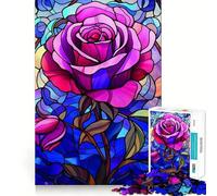 Stained Glass Rose 1000 Pieces Jigsaw Puzzles for Teenagers Recall Upgrade Relaxing Fun Clear Cut Seasonal Gift 50x75cm