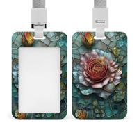 Stained Glass Rose ID Badge Holder Retractable Clip Card Holder Card Protector Name Badge Name Tag for Work Office Doctor Nurse