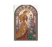 Stained Glass Rose Wall Art, Colorful Print, Art Nouveau Poster, Elegant Canvas Picture Artistic Wall Mural Modern Hanging Decor Poster16x24inch(40x60cm)