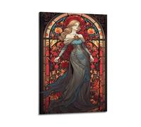 Stained Glass Rose Wall Art, Colorful Print, Art Nouveau Poster, Elegant Canvas Picture, Charming Decor for Living Room Artistic Wall Mural Modern Hanging Decor Poster24x36inch(60x90cm)