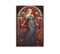 Stained Glass Rose Wall Art, Colorful Print, Art Nouveau Poster, Elegant Canvas Picture, Charming Decor for Living Room Artistic Wall Mural Modern Hanging Decor Poster20x30inch(50x75cm)
