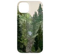 Stained Glass Sage Green Pine Forest Mountain Landscape Case for iPhone 14 Plus