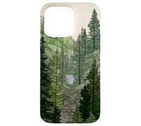 Stained Glass Sage Green Pine Forest Mountain Landscape Case for iPhone 15 Pro Max