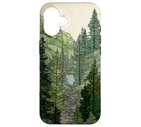 Stained Glass Sage Green Pine Forest Mountain Landscape Case for iPhone 16