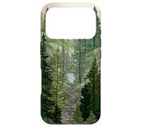 Stained Glass Sage Green Pine Forest Mountain Landscape Case for iPhone 17 Pro