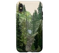 Stained Glass Sage Green Pine Forest Mountain Landscape Case for iPhone X/XS