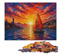 Stained Glass Sailboat Art Artistic Jigsaw Puzzle for Adults, 500 Pieces | Piece-by-piece progress: less screen time at home alone or together.