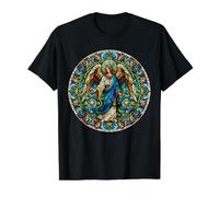 Stained Glass Saint Archangel Raphael Value Graphic T-Shirt, Men, Black, M