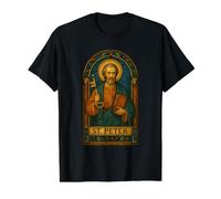Stained Glass Saint Peter Value Graphic T-Shirt, Men, Black, XL