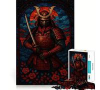 Stained Glass Samurai Warrior Illustration 1000 Piece Jigsaw Puzzle for Adults Think Smart Toy Indoor Fun Smooth Cut Santa Wish Pick 38x26cm
