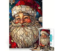 Stained Glass Santa Claus Jigsaw Puzzles 1000 Piece for Teenagers Memory Build Indoor Play Fine Cut Santa Wish Pick 50x75cm
