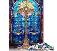 Stained Glass Scales of Justice Puzzle Challenging And Brainteasing Premium Cardboard Jigsaw Puzzle for Adults Teen 1000pcs (75x50cm)