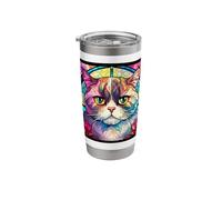 Stained Glass Scottish Fold Cat Mom Dad Illustration Kitten Stainless Steel Insulated Tumbler