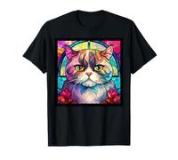 Stained Glass Scottish Fold Cat Mom Dad Illustration Kitten T-Shirt