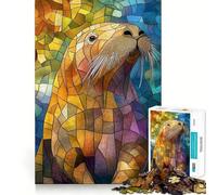 Stained Glass Sea Lion 1000 Pieces Jigsaws Adults Puzzles Logic Boost Toy Bonding Time Premium Edge Premium Gift 38x52cm