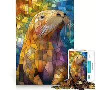 Stained Glass Sea Lion Jigsaw 1000 Pieces for Teenagers Mind Exercise Toy Relaxing Fun Design Assembly Perfect Present 38x26cm