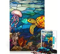 Stained Glass Sea Turtle 1000 Piece Jigsaw Puzzles for Teenagers Reason Skill Toy Quiet Calm Exact Cut Xmas Surprise 50x75cm