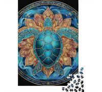 Stained Glass Sea Turtle Art Jigsaw Puzzles Puzzles for Adults Kids. 1000 Pieces Great Gifts Challenge Toy Educational Game Home Decoration for Educational Games Gifts 52x38cm/1000pcs