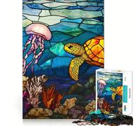 Stained Glass Sea Turtle Jigsaw Puzzles for Adults 1000 Piece Smart Reason Toy Family Bond Smooth Edge Art Display 38x52cm