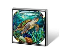 Stained Glass Sea Turtle Swimming Underwater Unisex Brooches & Pins Square Lightweight Lapel Badge Jewelry for Clothing Shawl Hat