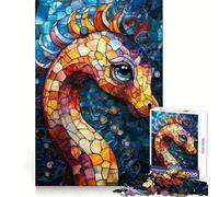 Stained Glass Seahorse 1000 Pieces Jigsaw Puzzles for Teenagers Boost Memory Stress Release Premium Cut Cherished Gift 38x52cm