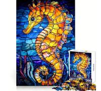 Stained Glass Seahorse Jigsaws 1000 Pieces for Adults Mind Exercise Toy Stress Relief Design Assembly Elegant Gift 38x52cm