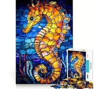 Stained Glass Seahorse Jigsaws 1000 Pieces for Adults Mind Exercise Toy Stress Relief Design Assembly Elegant Gift 38x52cm