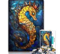 Stained Glass Seahorse Jigsaws 1000 Pieces for Teenagers,Challenging To Complete But Fun And Humorous Birthday Present,Gifts,Wall Art (75x50cm)