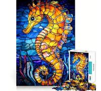Stained Glass Seahorse Puzzle for Teenagers 1000 Pieces Strengthen Memory Stress Free Smooth Edge 38x26cm