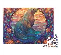 Stained Glass Seal Artwork Jigsaw Puzzles Puzzles for Adults Kids. 1000 Piece Whimsical Challenge Toy Educational Game Home Decoration for Educational Games Gifts 70x50cm/1000pcs