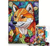 Stained Glass Shiba Inu 1000 Pieces Jigsaw Puzzles for Adults Thought Toy Calming Play Precise Edge Heartfelt Gift 38x26cm